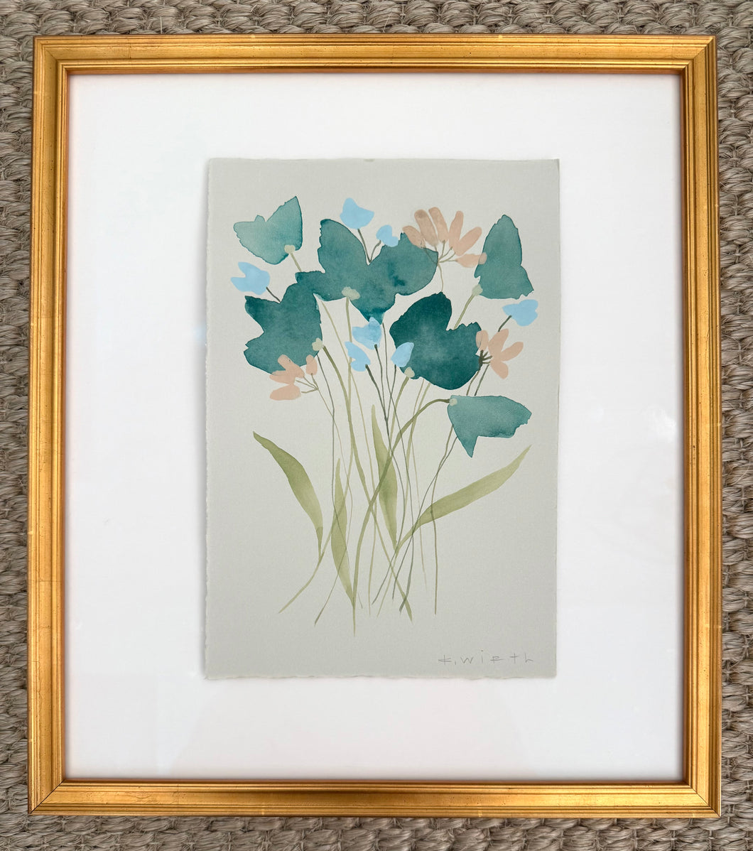 7.5”x11” floral on soft grey paper - VII