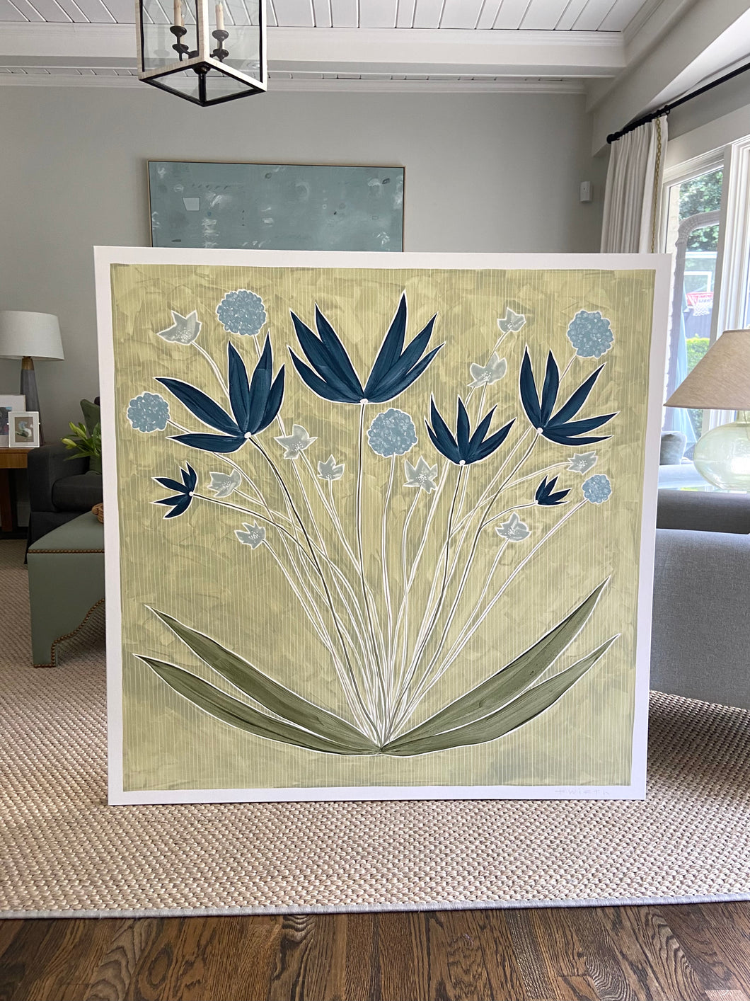 48”x48” on canvas “Pinstripe Floral I”