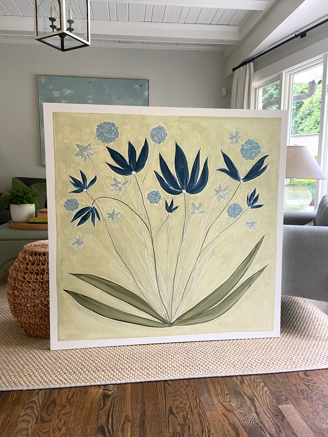 48”x48” on canvas “Pinstripe Floral IV”
