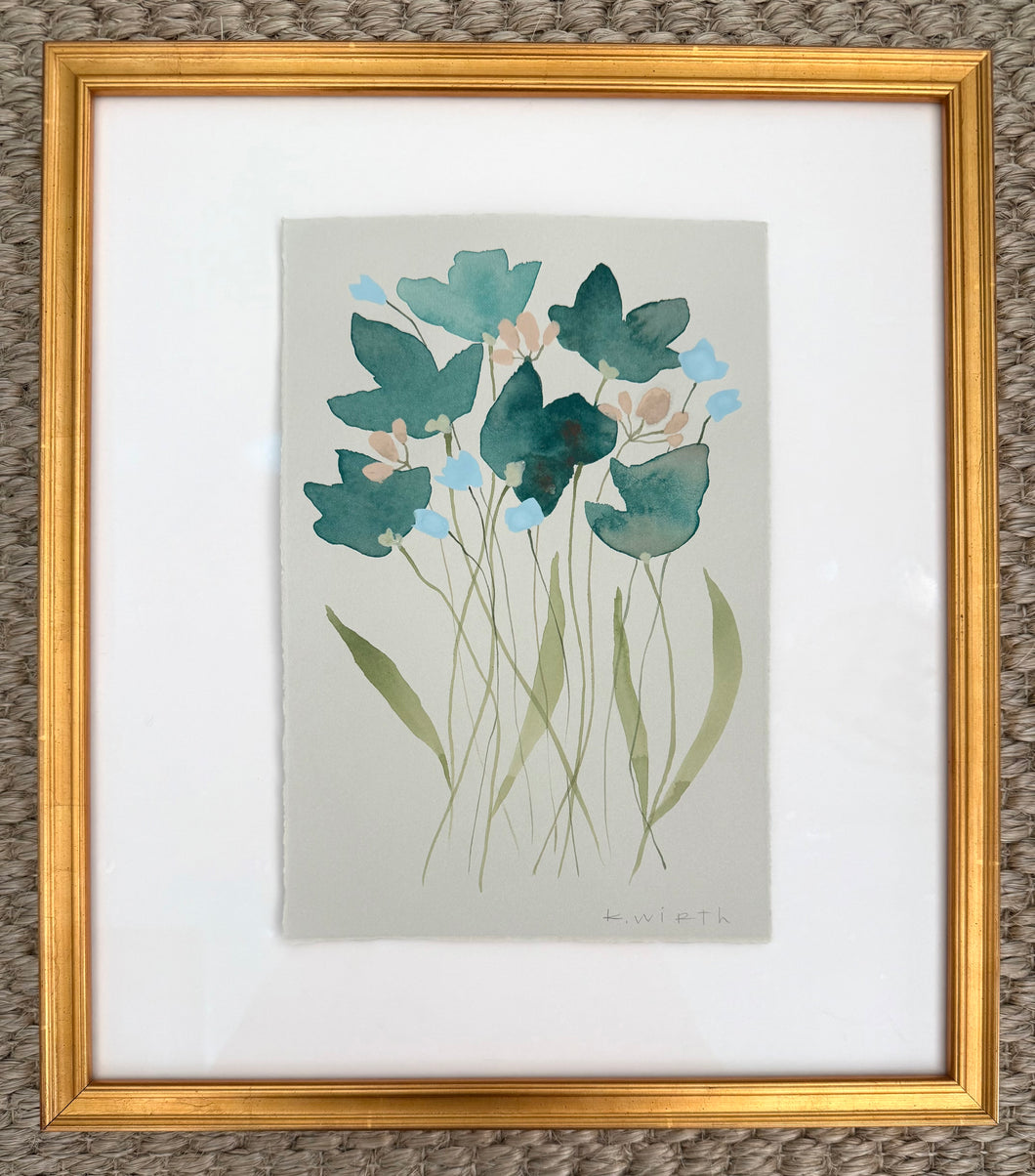 7.5”x11” floral on soft grey paper - VIII