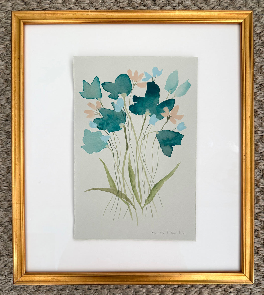 7.5”x11” floral on soft grey paper - II