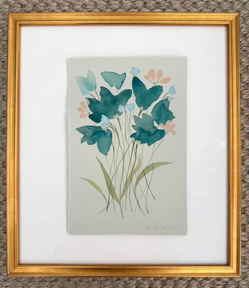 7.5”x11” floral on soft grey paper - V