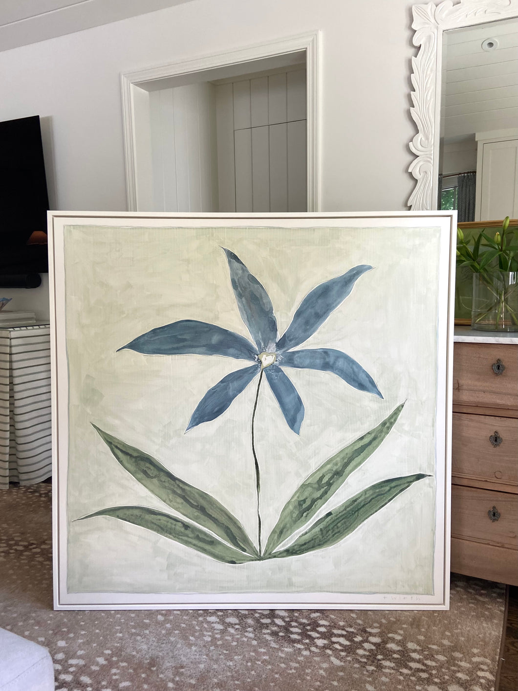 49.5” x 49.5” on canvas “Pinstripe Floral II”